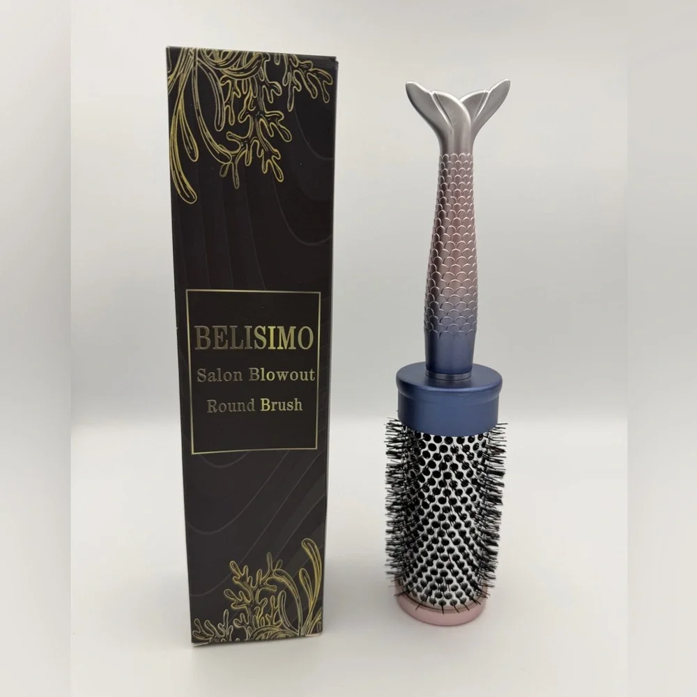 NEW Round Blowout Brush 2.4 inch Barrel Fishtail Ergonomic Handle ceramic